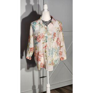 CHICO'S FLORAL BLOUSE 3/4 SLEEVE 100%COTTON SIZE 3(L)